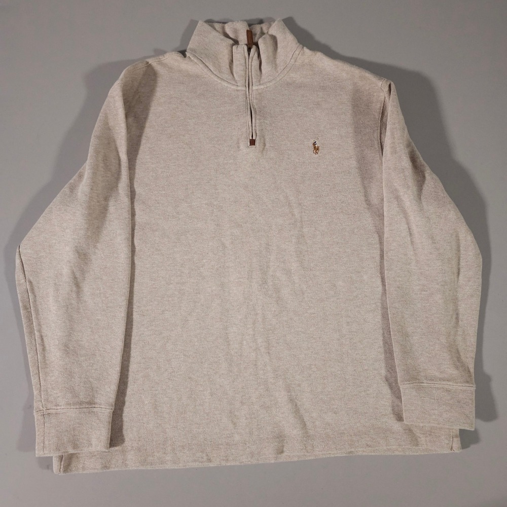 Polo Ralph Lauren Pullover Mens XXL Tan Quarter Zip Cotton Sweater
